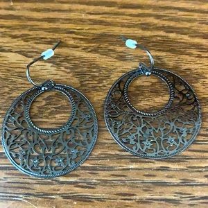 Dark metallic floral gemstone dangle earrings